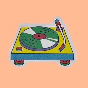 Retro Colorful Turntable Sticker Green, Yellow, Blue 80s 90s Vinyl